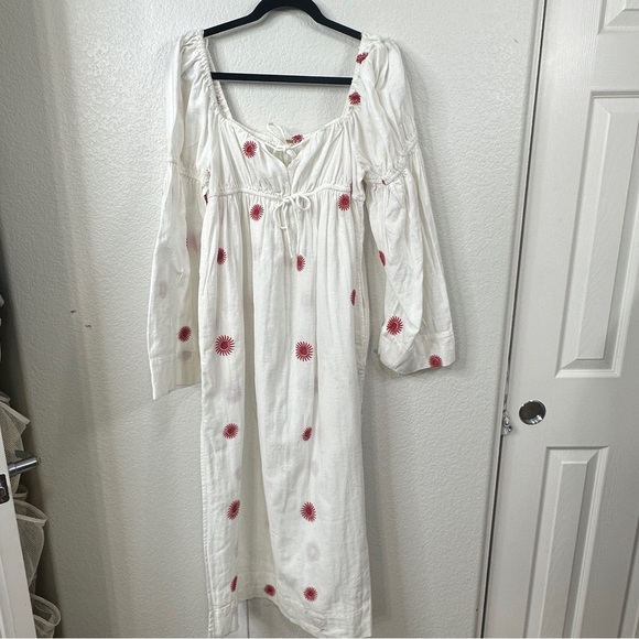 Free People Boho White Emory Embroidered Midi Dress -Oversized Small - NWOT - Picture 5 of 13